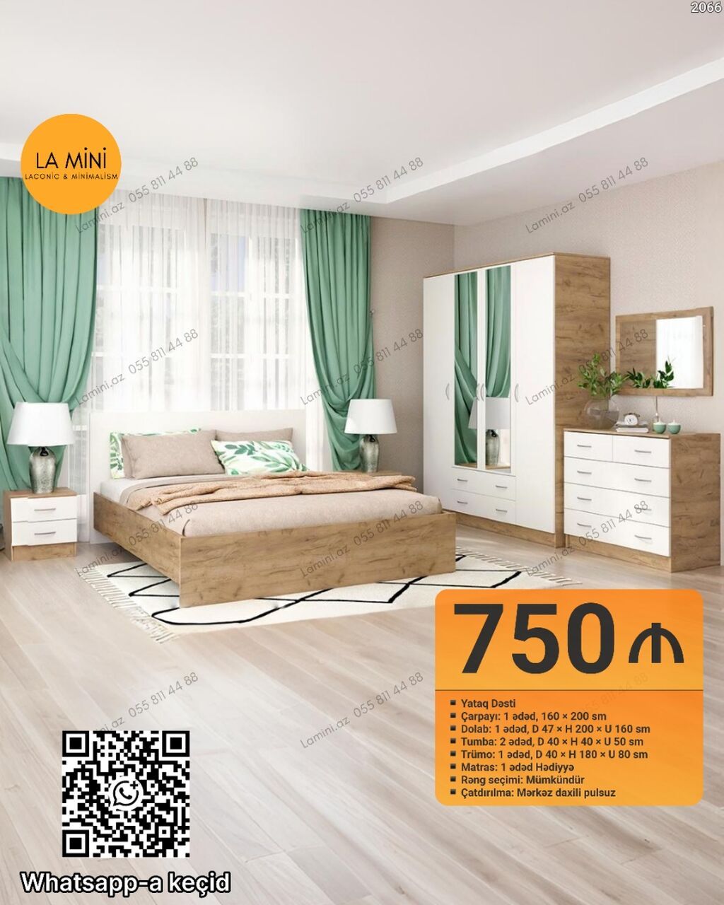 İkinəfərlik çarpayı, Dolab, Termo, 2 tumba, Azərbaycan, Yeni