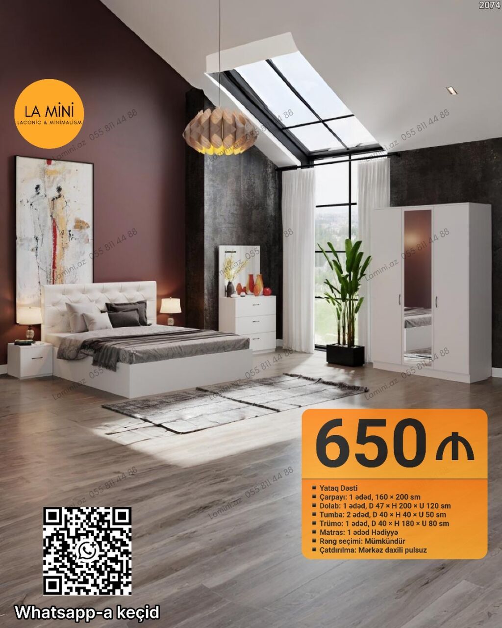 İkinəfərlik çarpayı, Dolab, Termo, 2 tumba, Azərbaycan, Yeni