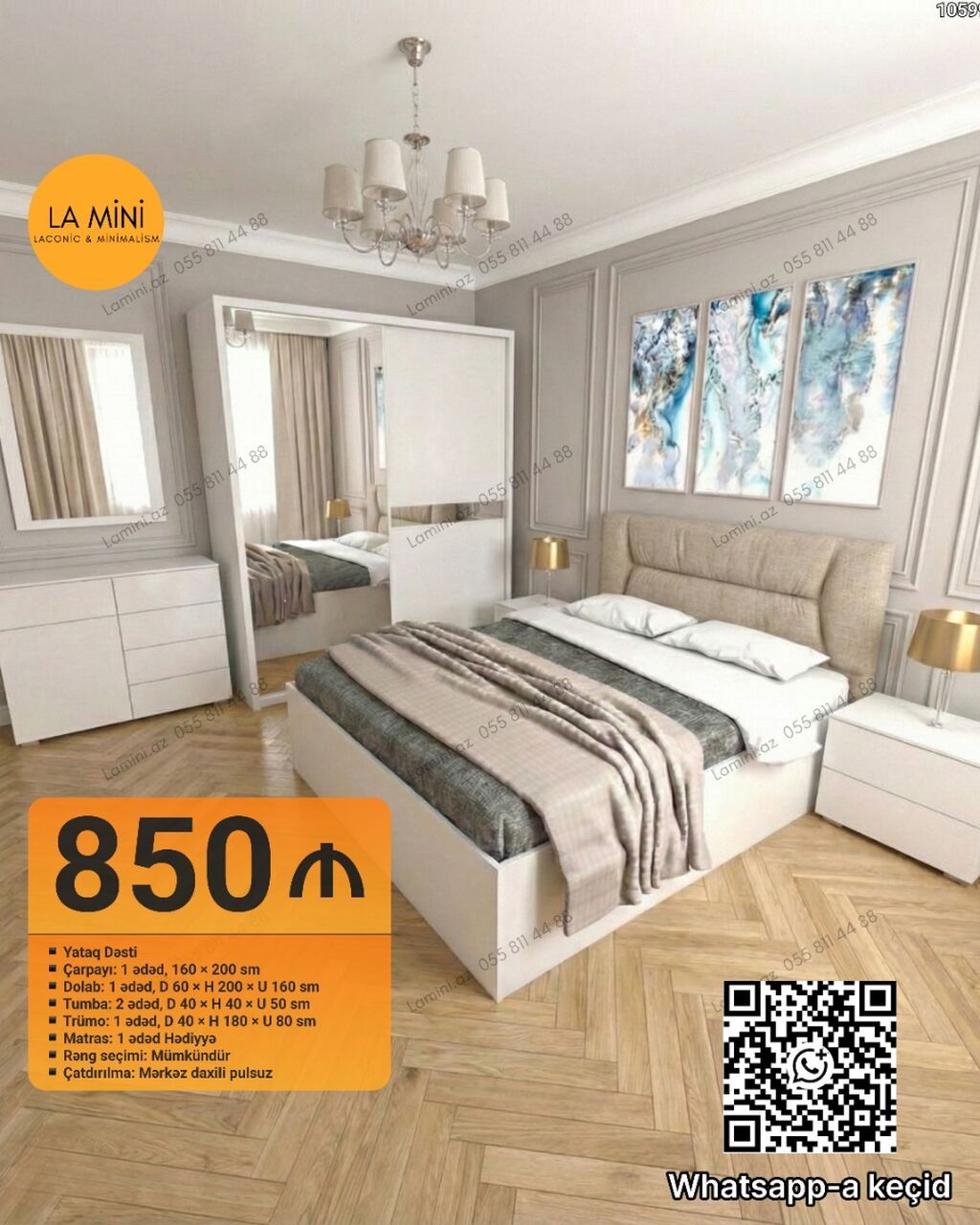 İkinəfərlik çarpayı, Dolab, Termo, 2 tumba, Azərbaycan, Yeni