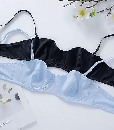 Qadın üçün balqabaq kəsimli, balenli bra - Rənglər: açıq mavi və qara - şəkil 4