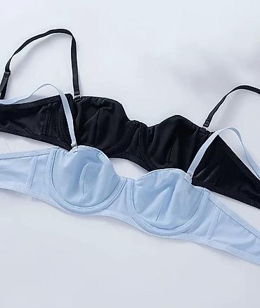 Qadın üçün balqabaq kəsimli, balenli bra - Rənglər: açıq mavi və qara - şəkil 3