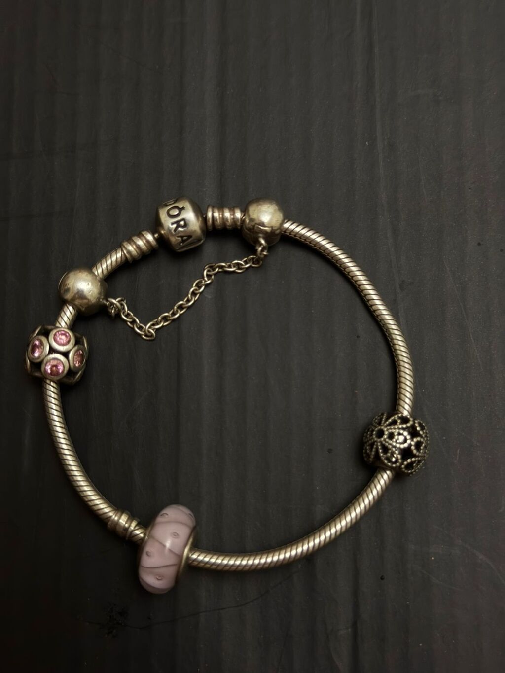 Pandora üslubunda charm qolbaq materialı gümüş 925 eyyar orginal