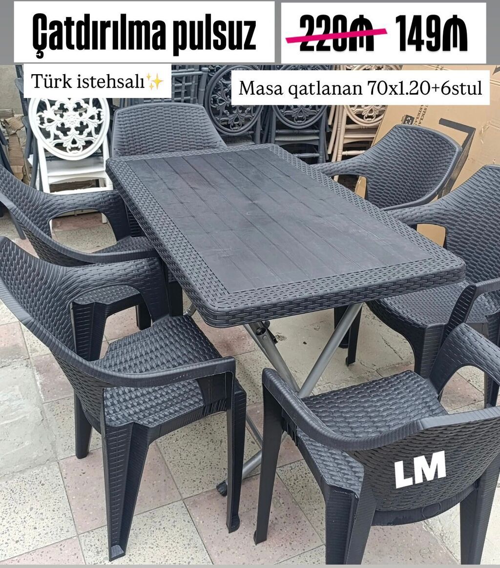 Yeni plastik masa dəsti - Türk istehsalı - Dəst: qatlanan masa + 6