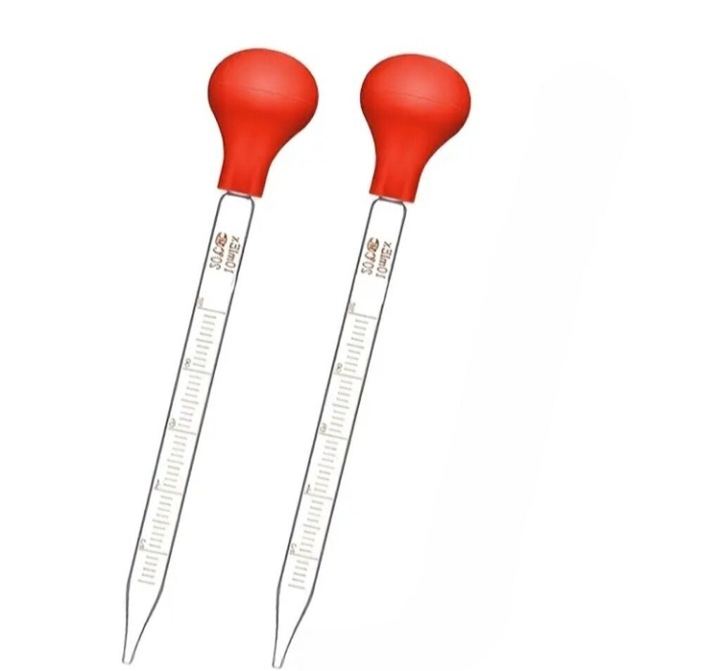 2 Ədəd rezin başlı və şüşə pipetli laboratoriya damlası, 10 ml