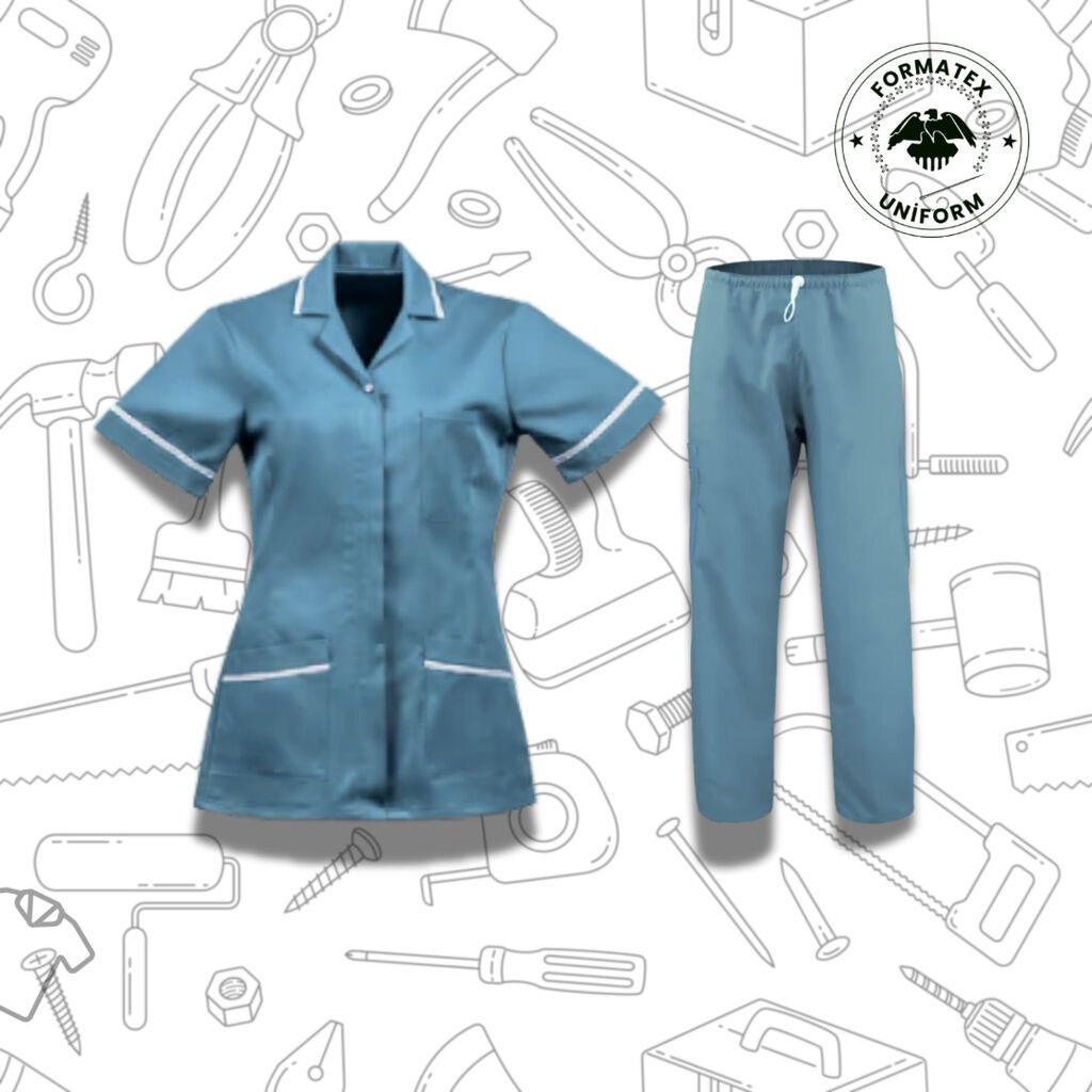 Mavi rəngli işçi uniforması dəsti - Tərkib: üst gödəkçə və şalvar -