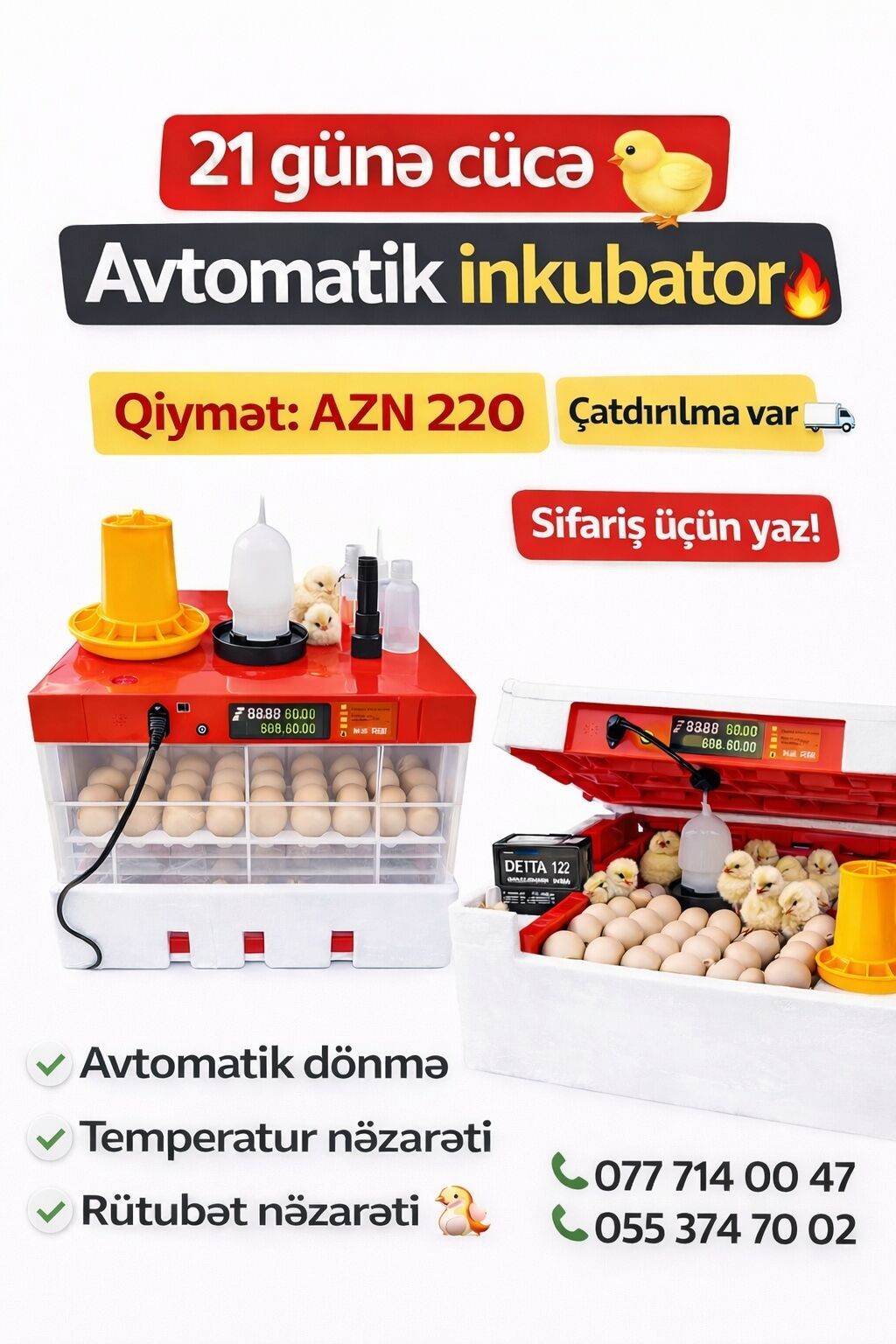 INKUBATOR 🔥 Avtomatik Yumurtadan Çıxarma Aparatı (İnkubator) 🔥 🐣 Təzə