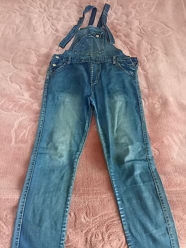 Denim kombinezon (overol) - Model: klassik mavi cins kombinezon, düz - şəkil 3