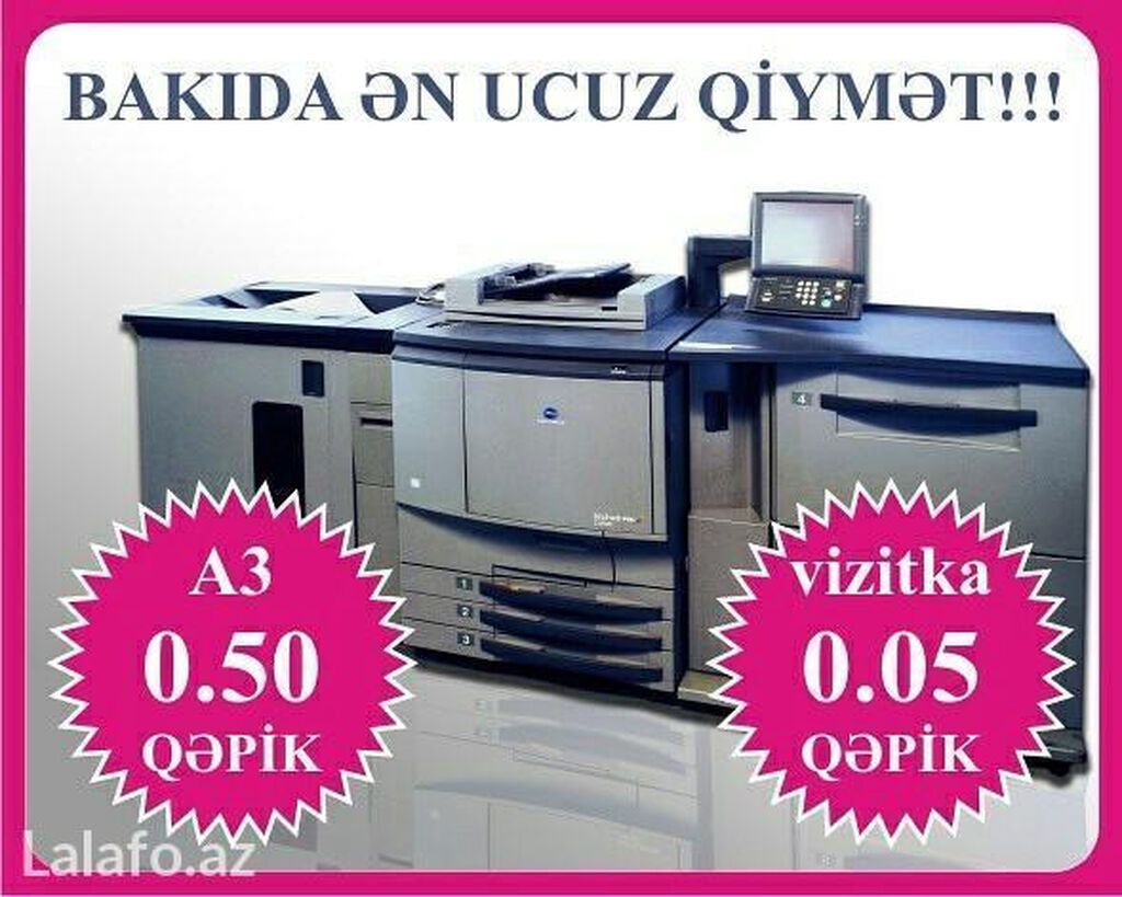 Lazer vizitkartlar cemi 5 qepik. Flayerler 16 qepik. Kicik tirajlar