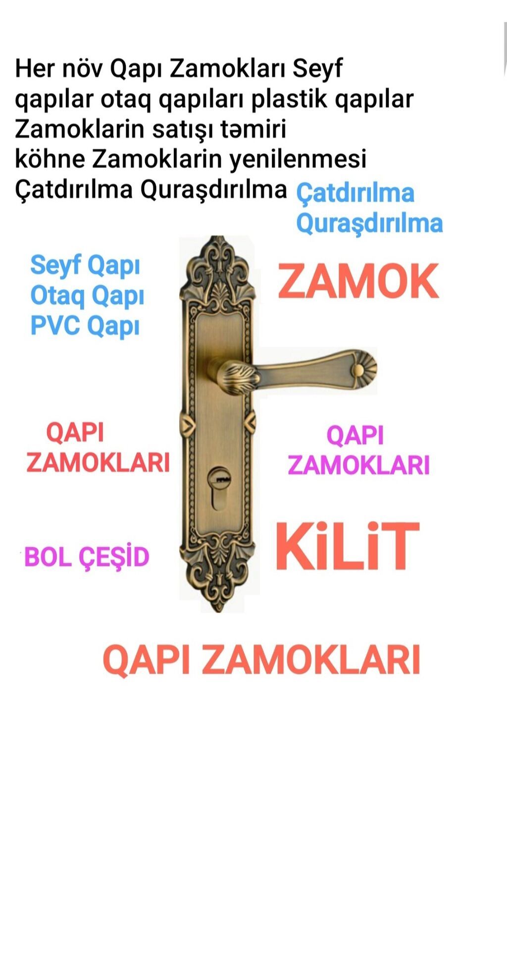 Qapi zamoklari kilit aksesuarları seyf qapılar otaq qapılar plastik