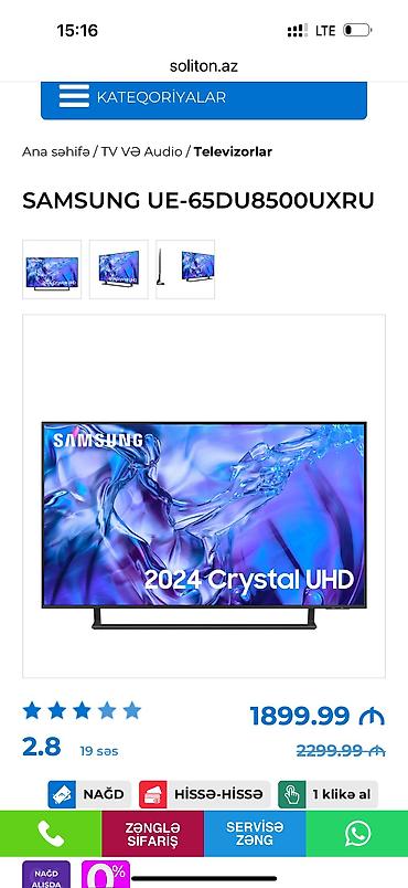 Yeni Televizor Samsung 65" 4K (3840x2160) - şəkil 4