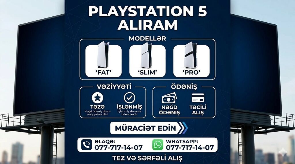 Xidmət: PlayStation 5 konsollarının alınması Alınan modellər: - PS5