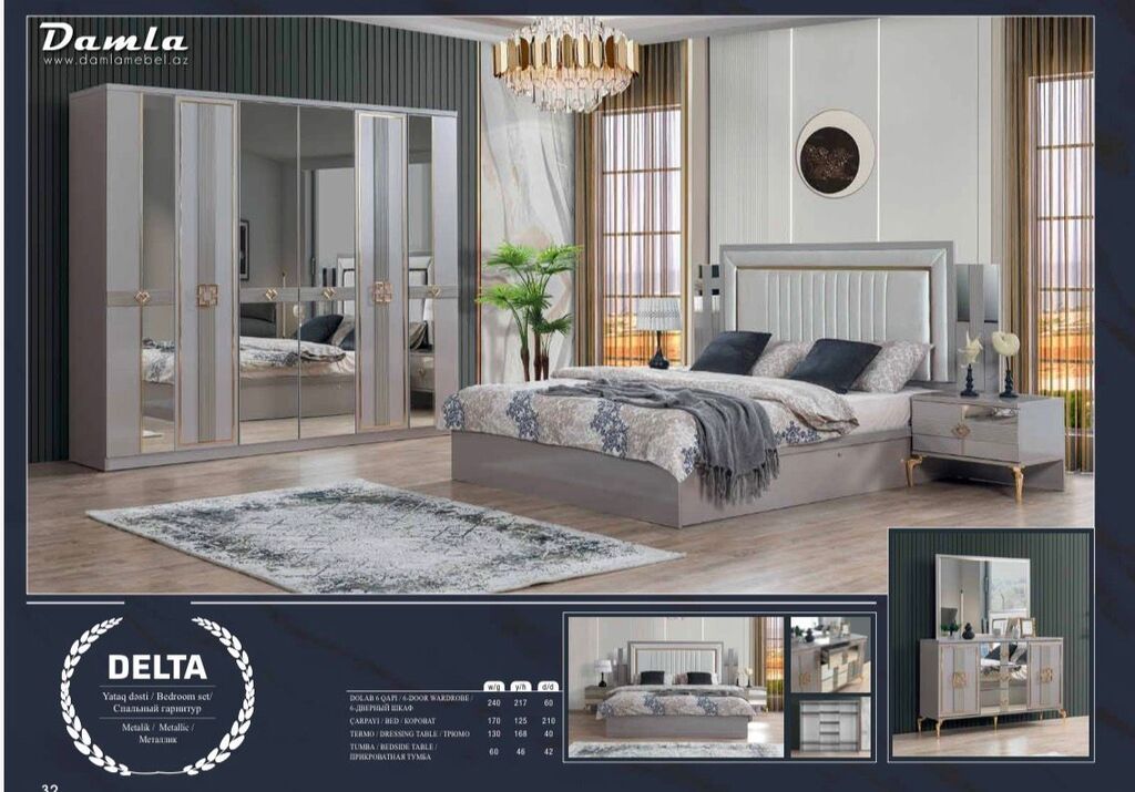 2 təknəfərlik çarpayı, Dolab, Termo, 2 tumba, Azərbaycan, Yeni