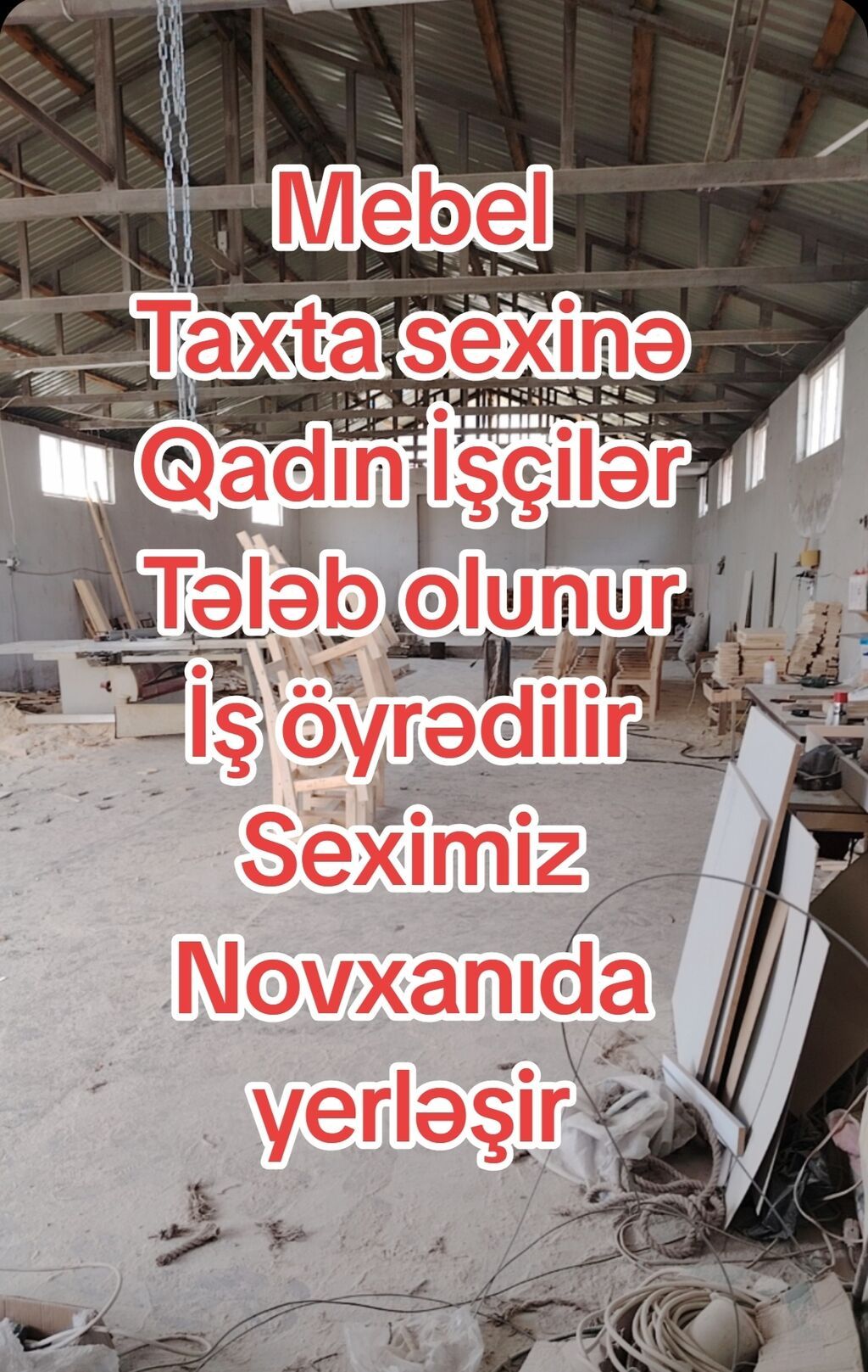 Mebel ustası tələb olunur, Təcrübəsiz, 6/1, Aylıq ödəniş