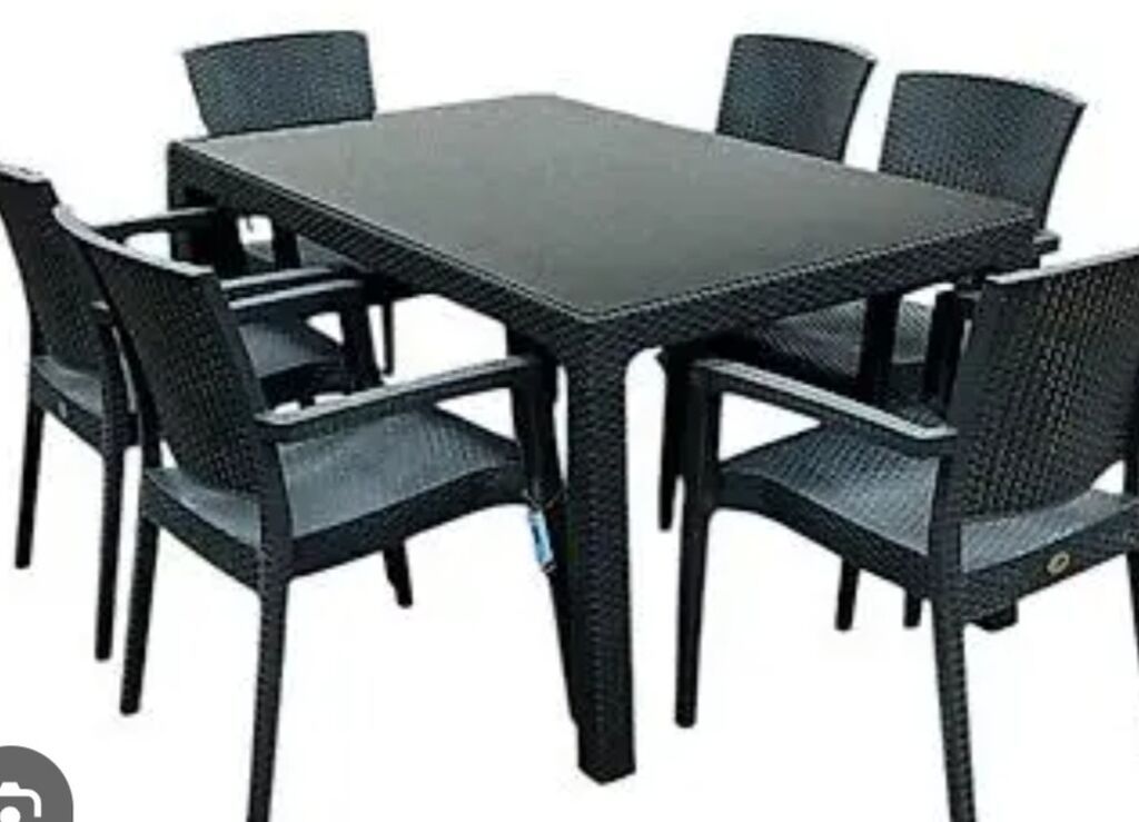 Dördbucaq masa, 6 stul, Açılmayan, Stullar ilə, Həsir toxunuşlu