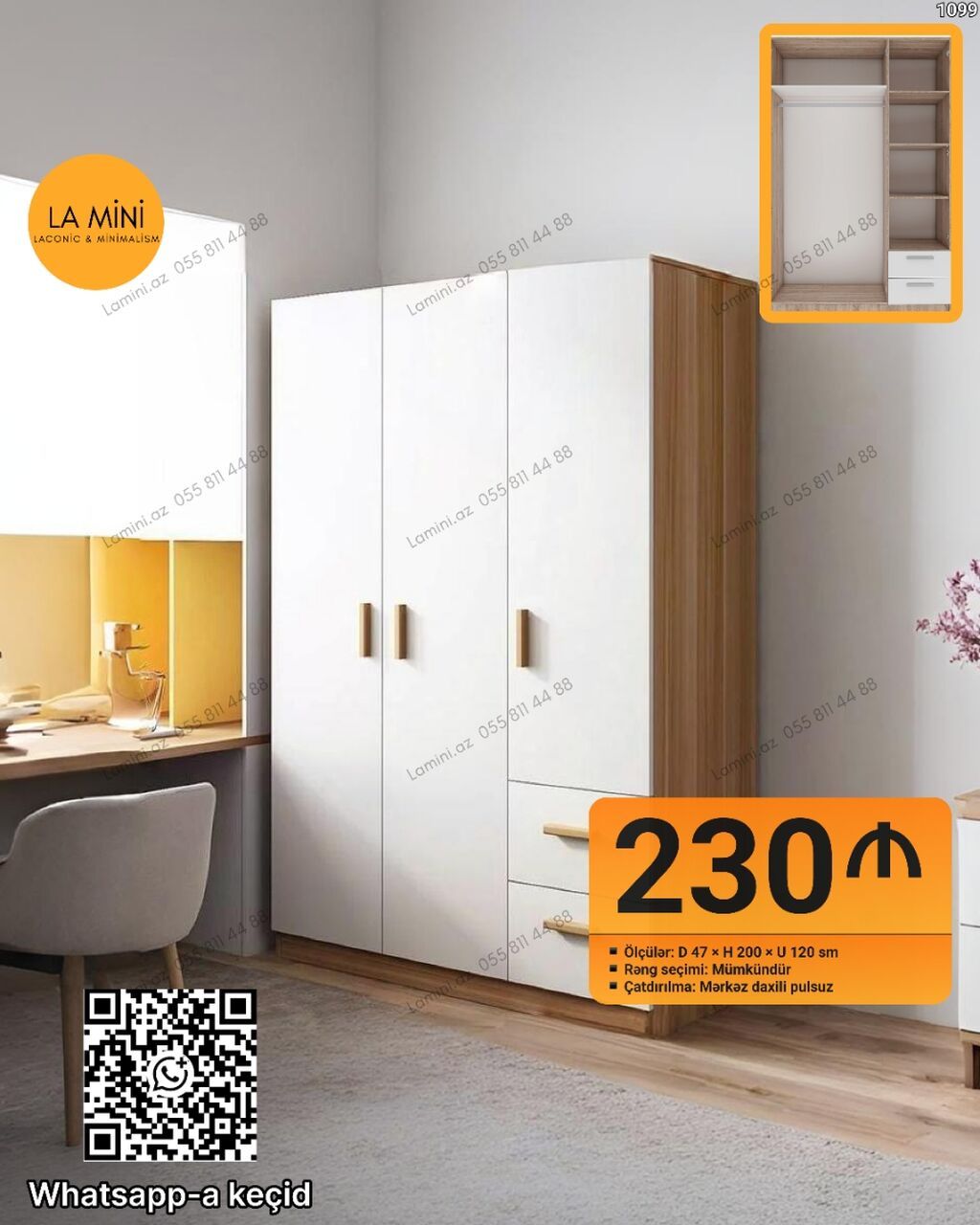 Yeni, 4 qapılı, Siyirməli, Digər rəng, Digər material, Açılan, Düz dolab