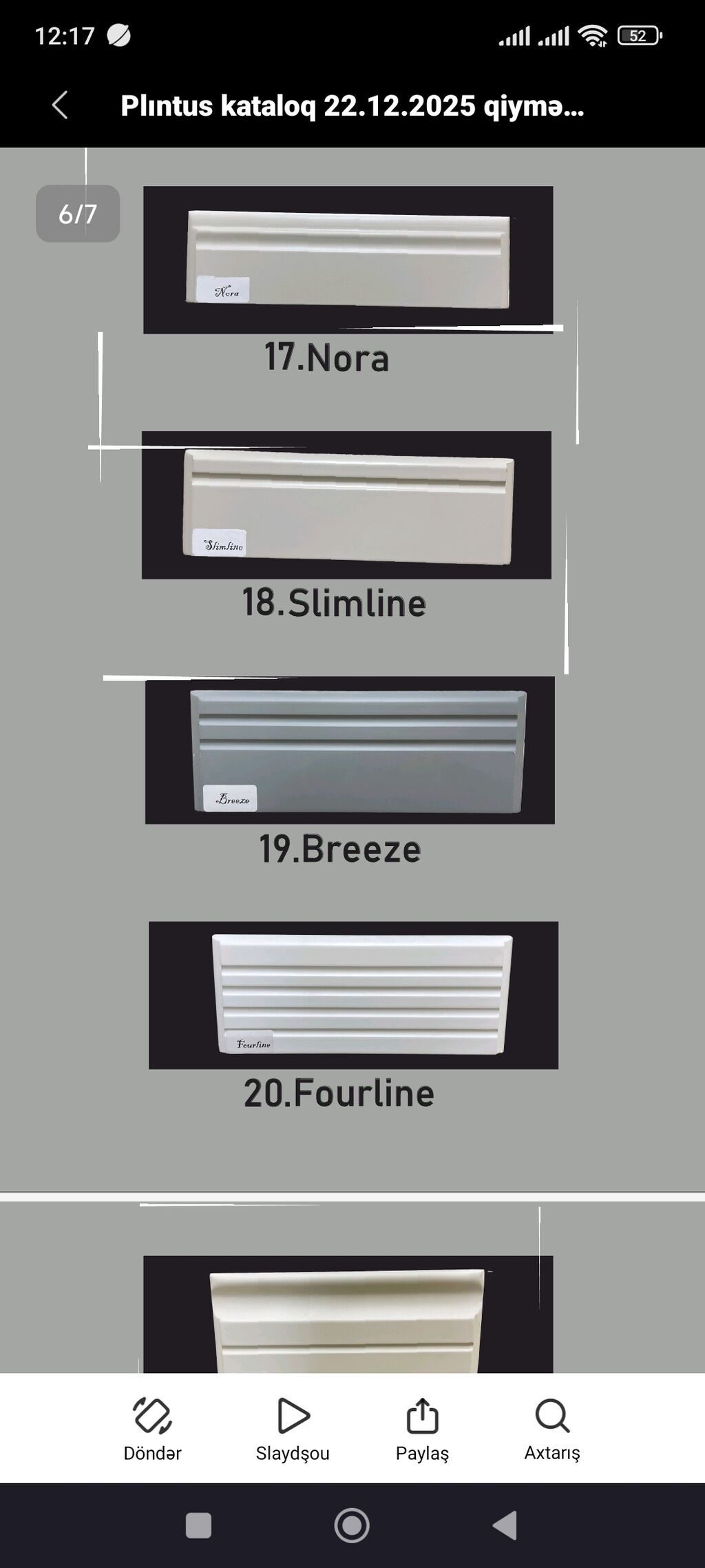 Plintus kataloqu – dekorativ döşəmə plintusları Model çeşidləri: 1