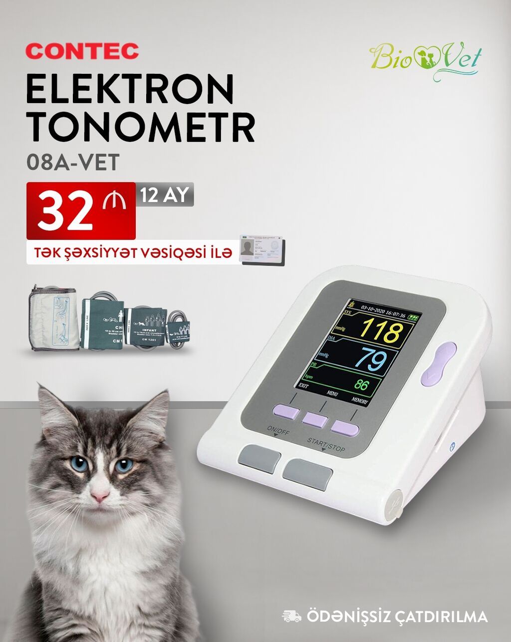 CONTEC 08A-VET Elektron Tonometri (baytarlıq üçün) - Heyvanlarda