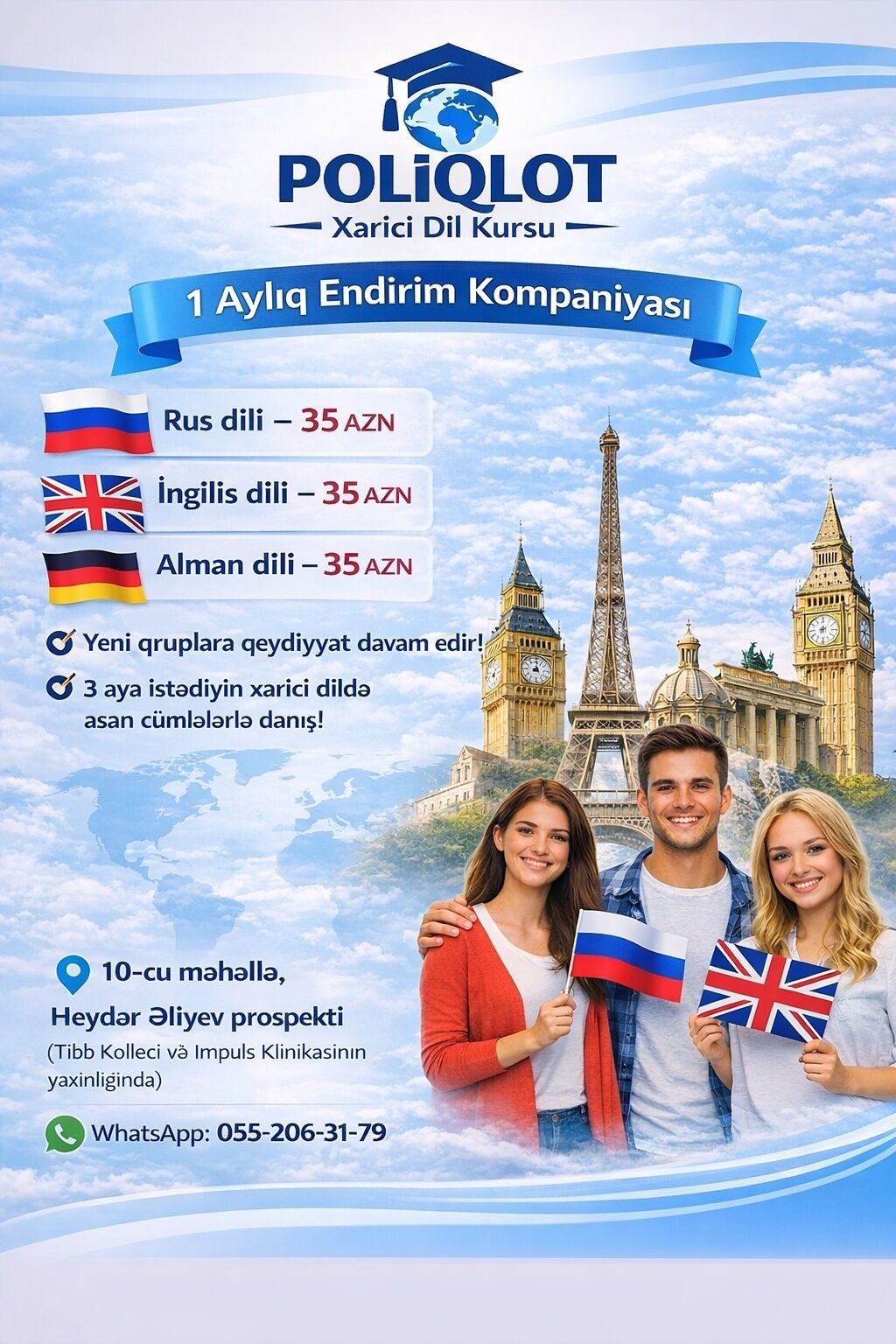 🏫 Poliqlot Xarici Dil Kursu 📍 10-cu məhəllə, Heydər Əliyev prospekti