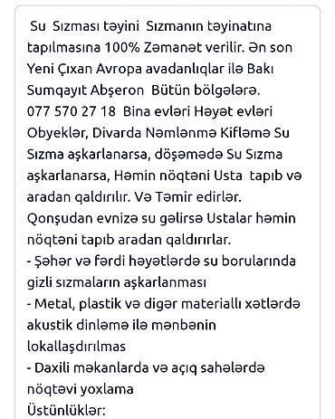 Endirimli Zəmanətli. Su sızmasının təyini və təmiri xidməti Xidmət - şəkil 3