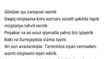 Endirimli Zəmanətli. Su sızmasının təyini və təmiri xidməti Xidmət - şəkil 4