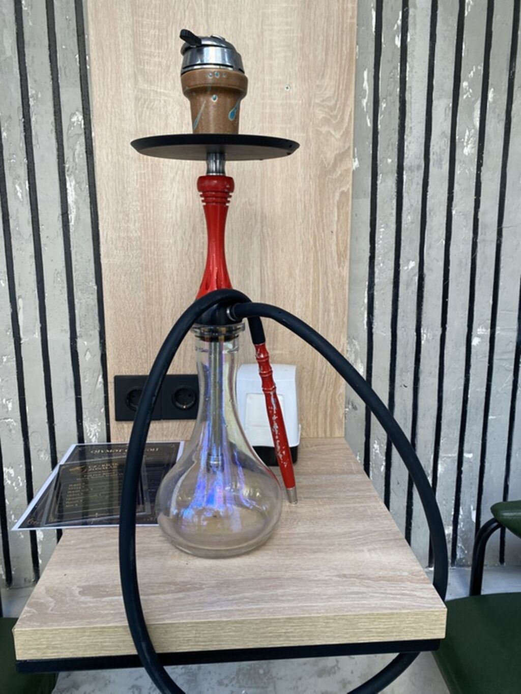 Şüşə kötüklü nərgilə seti - Şəffaf, damarlı şüşə kolba – sabit və