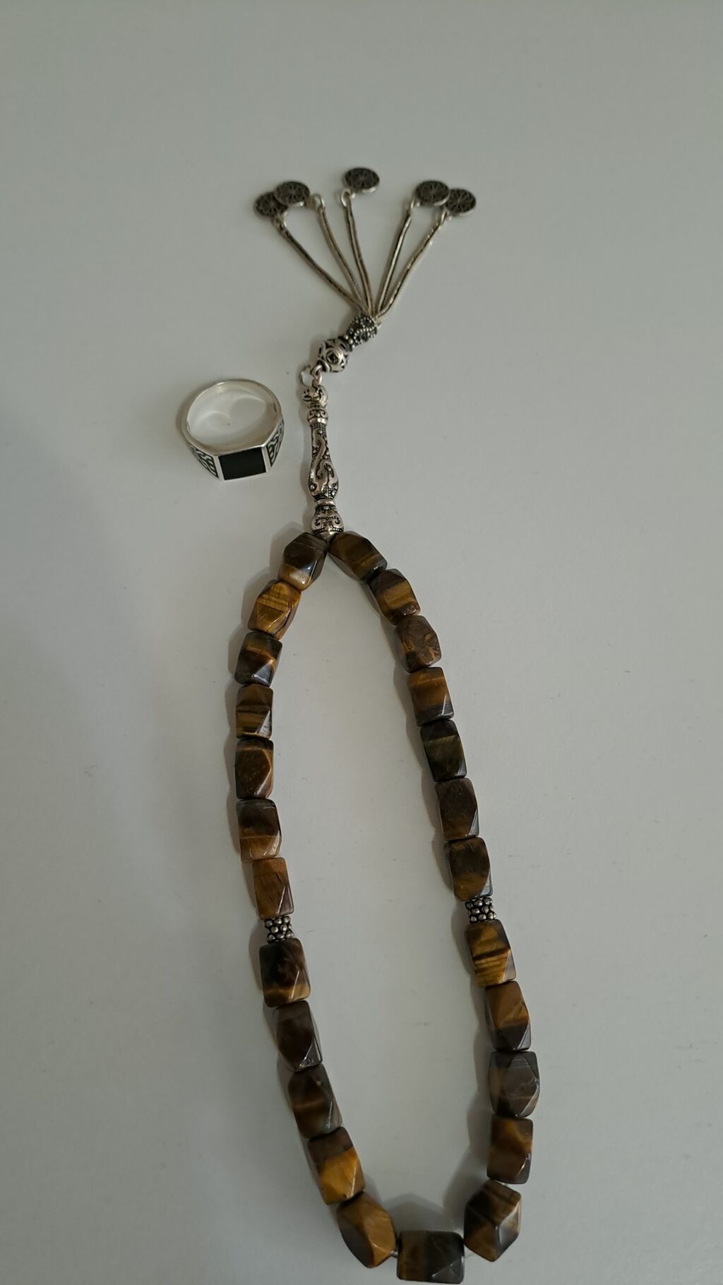 Təbii daş təsbeh və üzük seti - Təsbeh: Təbii “pələng gözü”