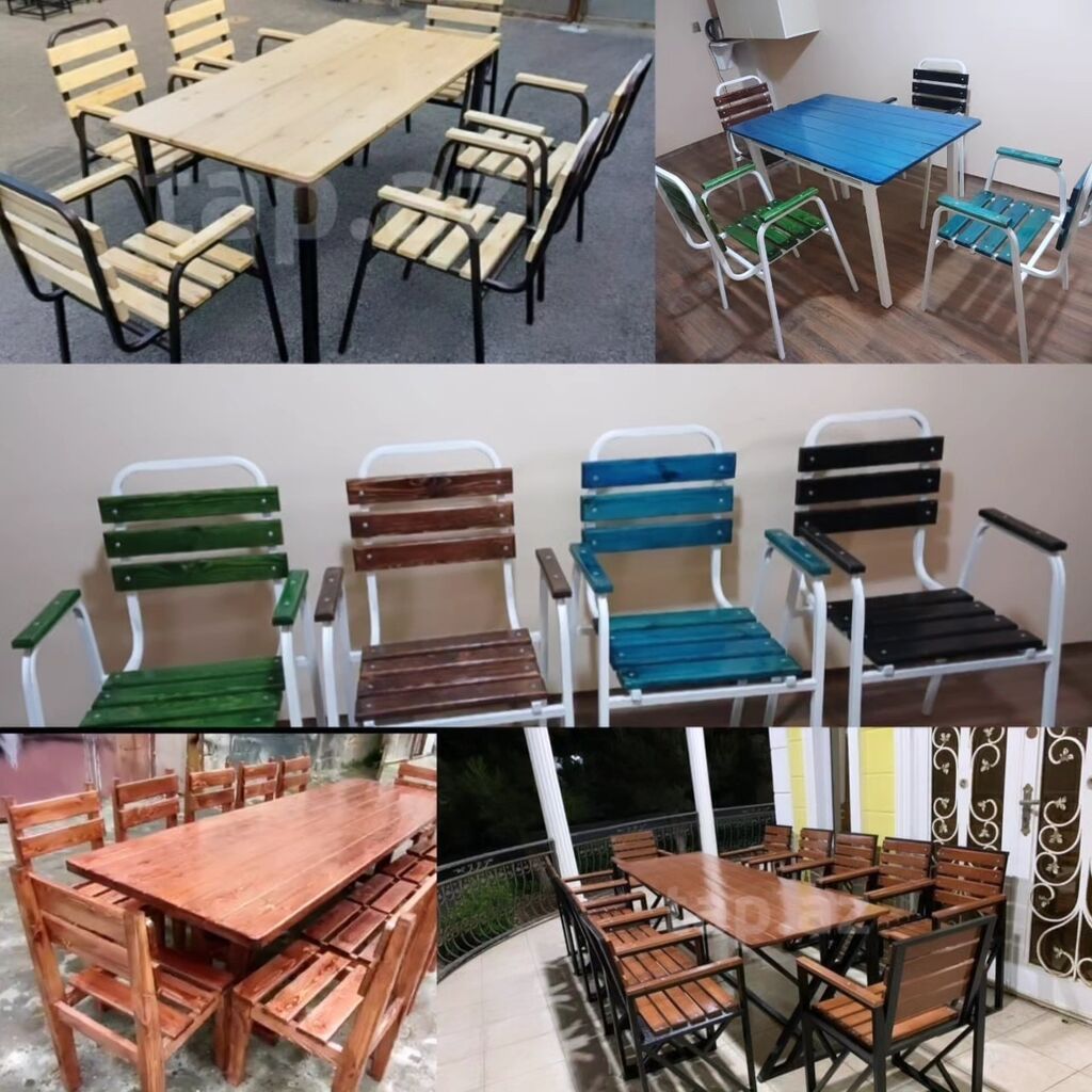 Yeni, Dördbucaq masa, 4 stul, Açılmayan, Stullar ilə, Taxta, Azərbaycan