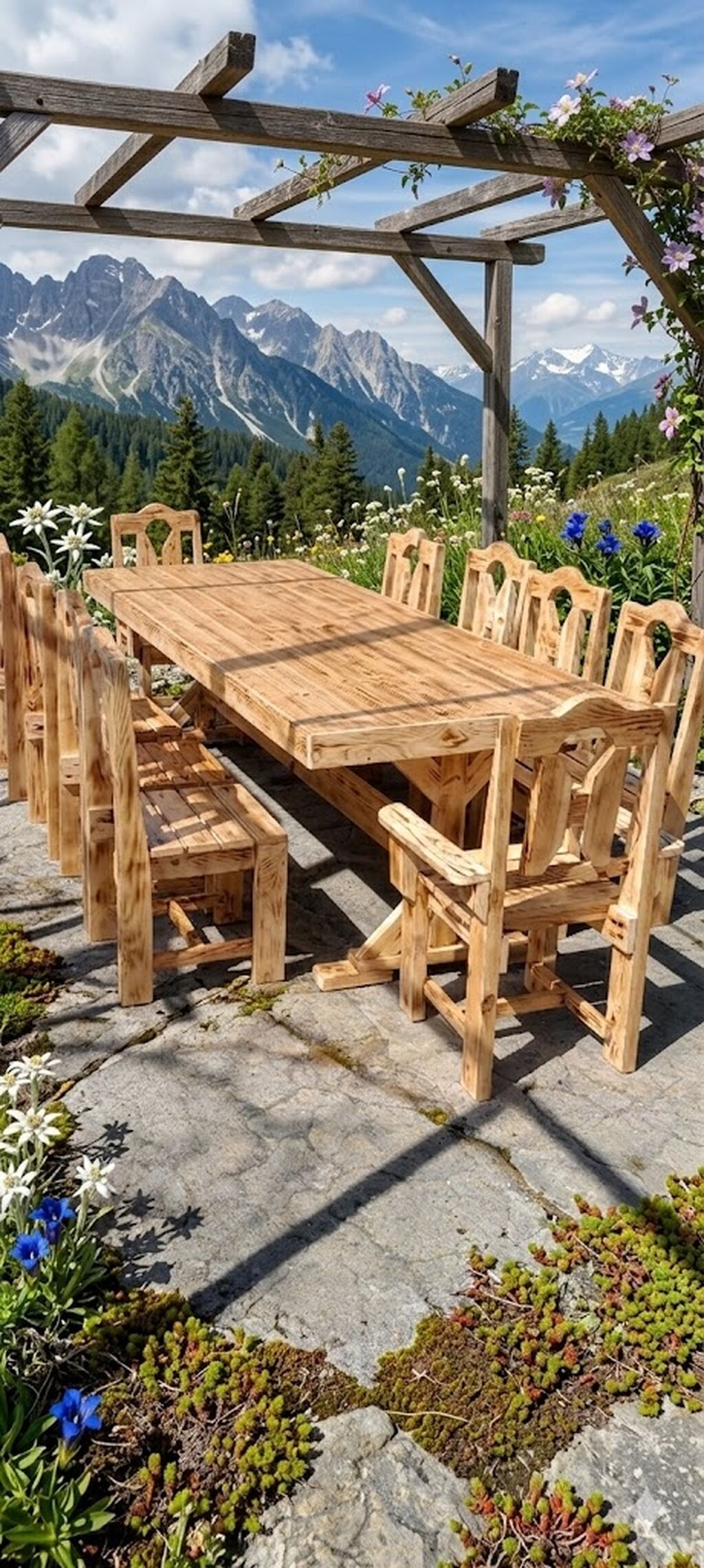 Dördbucaq masa, 10 stul, Açılmayan, Stullar ilə, Taxta