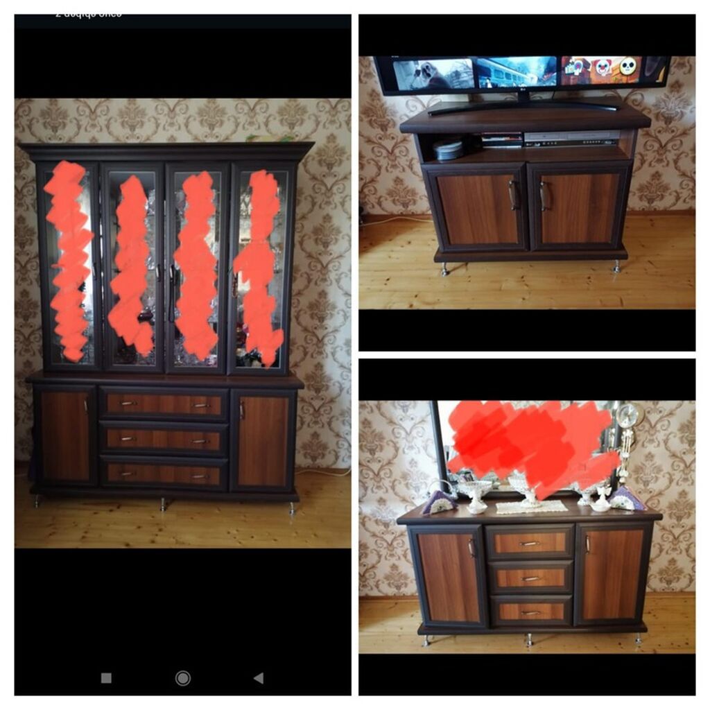 Qonaq otağı mebel dəsti Tərkibi: - Vitrin şkaf: Şüşəli dörd qapı