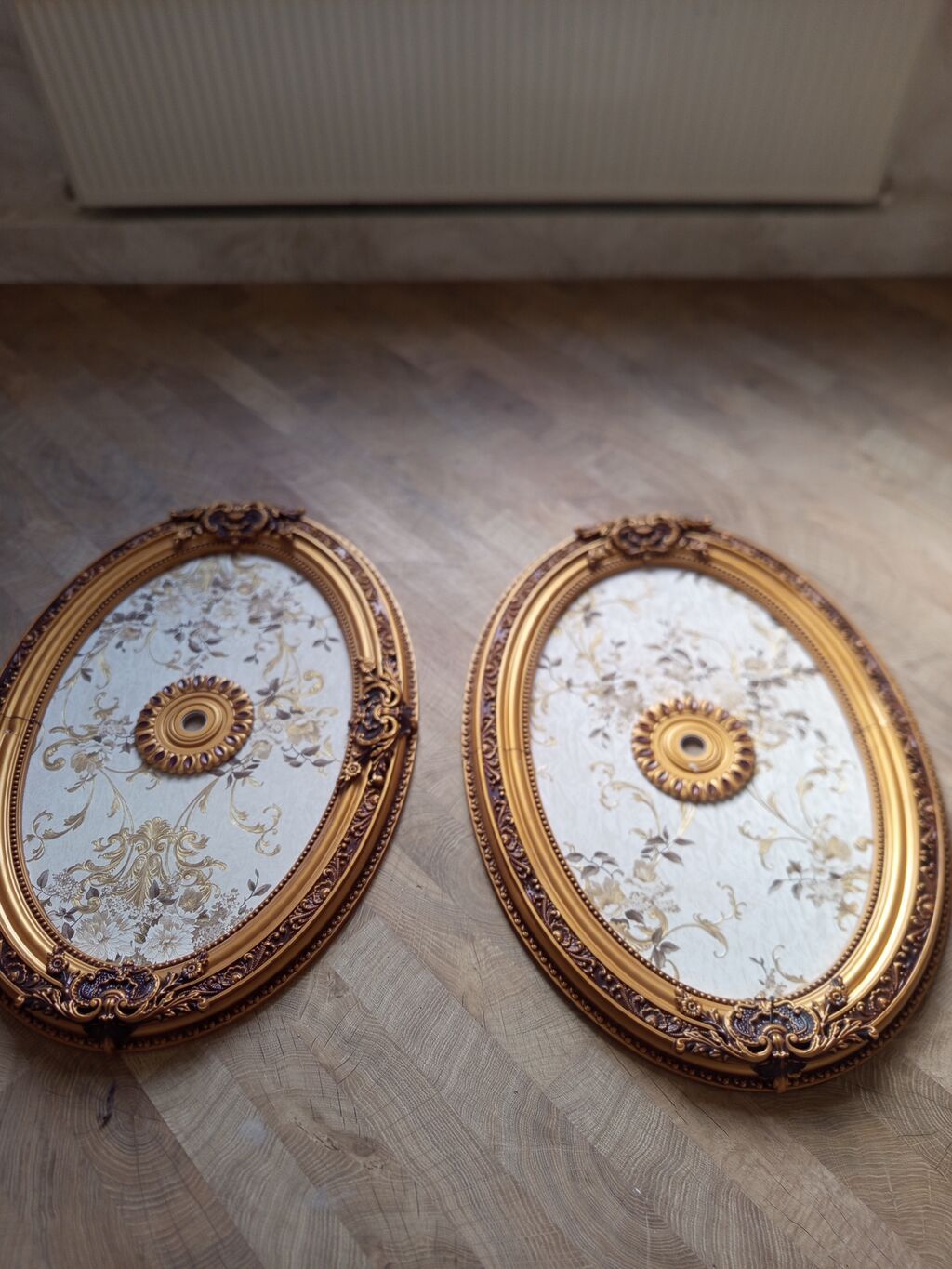 Barokko üslublu 2 ədəd oval tavan rozeti (lüstr üçün bəzək paneli) -