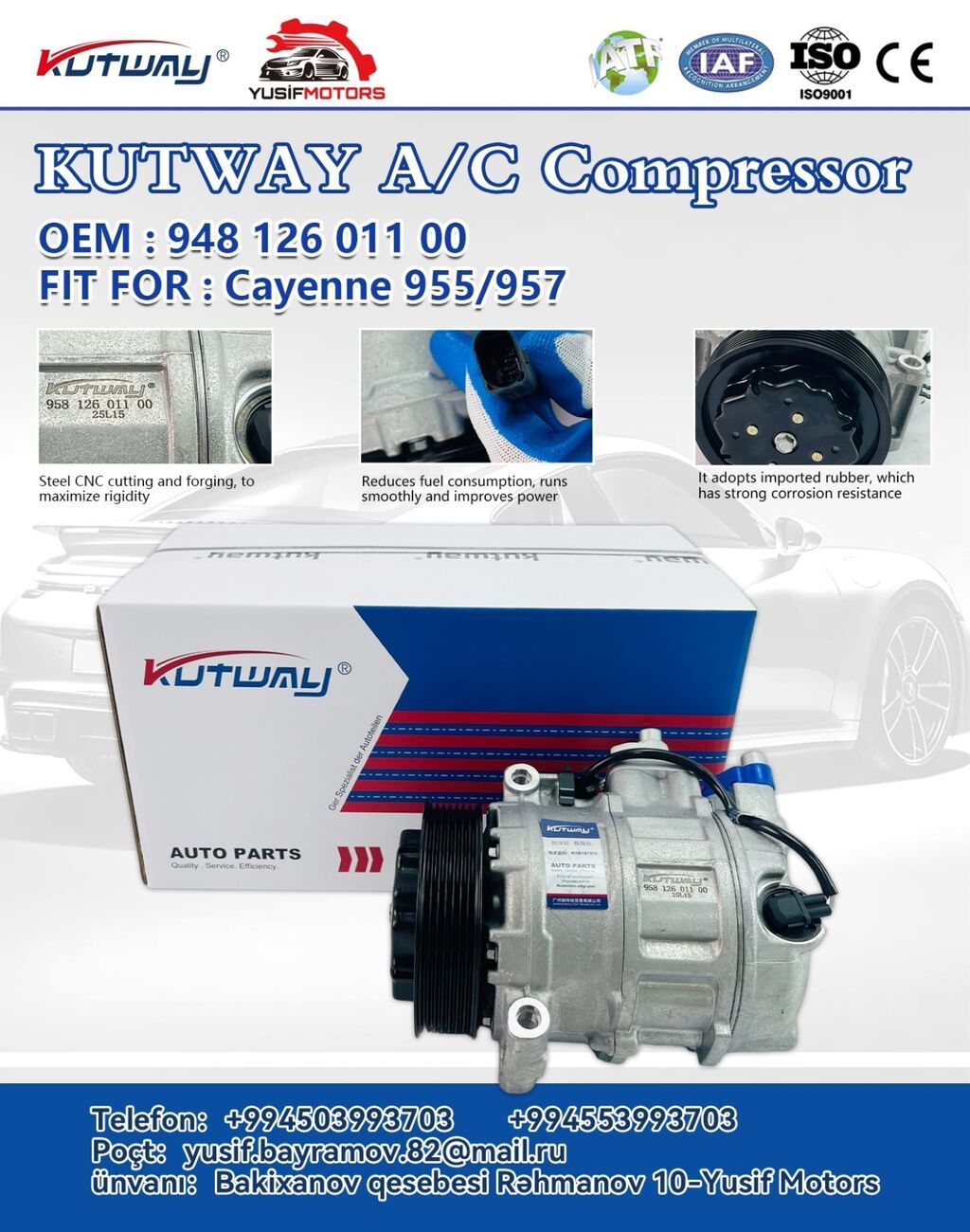 KUTWAY A/C Kompressor OEM: 948 126 011 00 Uyğunluq: Porsche Cayenne
