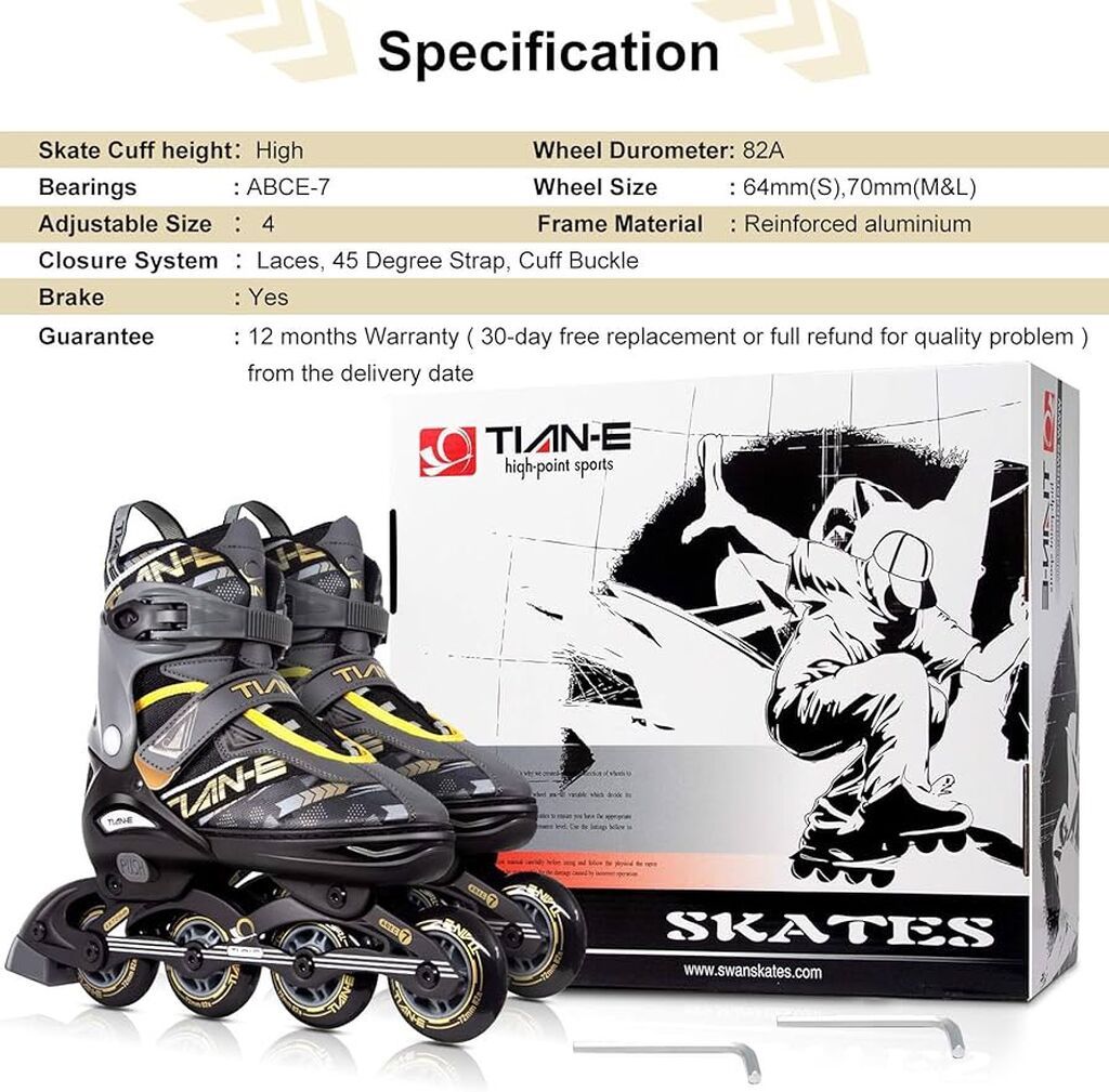 TIAN-E inline konkis (roller skates) - Təkərlər: 82A sərtlikdə