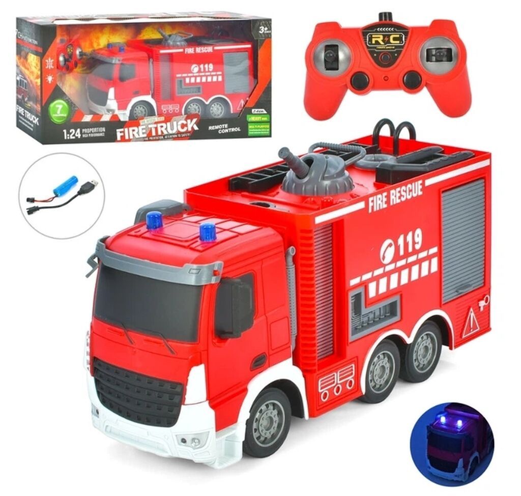 Радиоуправляемая пожарная машина с водой.Радиоуправляемая пожарная
