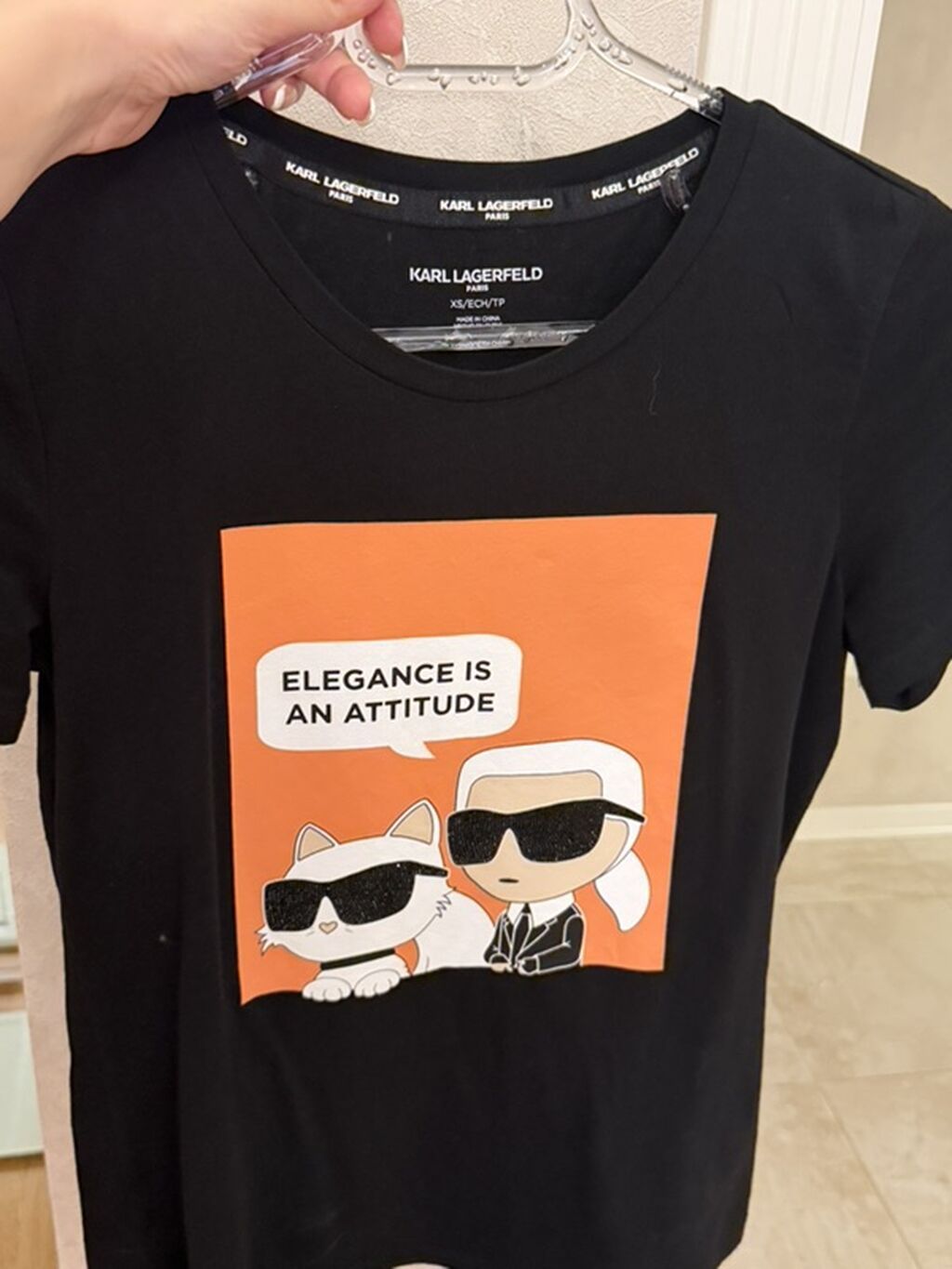 Karl Lagerfeld Paris qara qısaqollu köynək. - Ölçü: XS (ECH/TP). - Ön