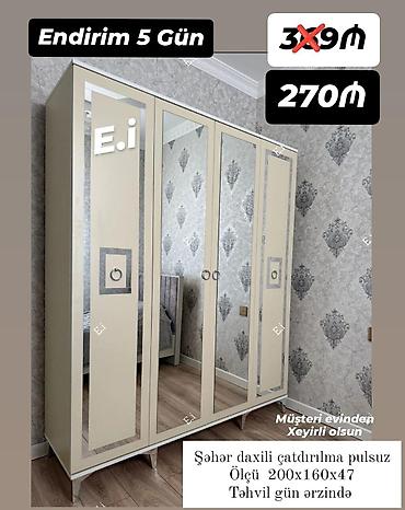 *4 qapılı dolab Endirim 270AZN💥* ▫️Rəng seçimi var ▫️Şəhər daxili - şəkil 2