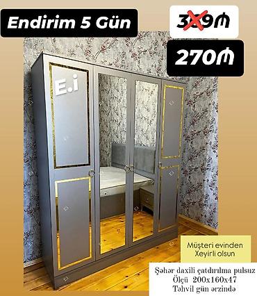 *4 qapılı dolab Endirim 270AZN💥* ▫️Rəng seçimi var ▫️Şəhər daxili - şəkil 3