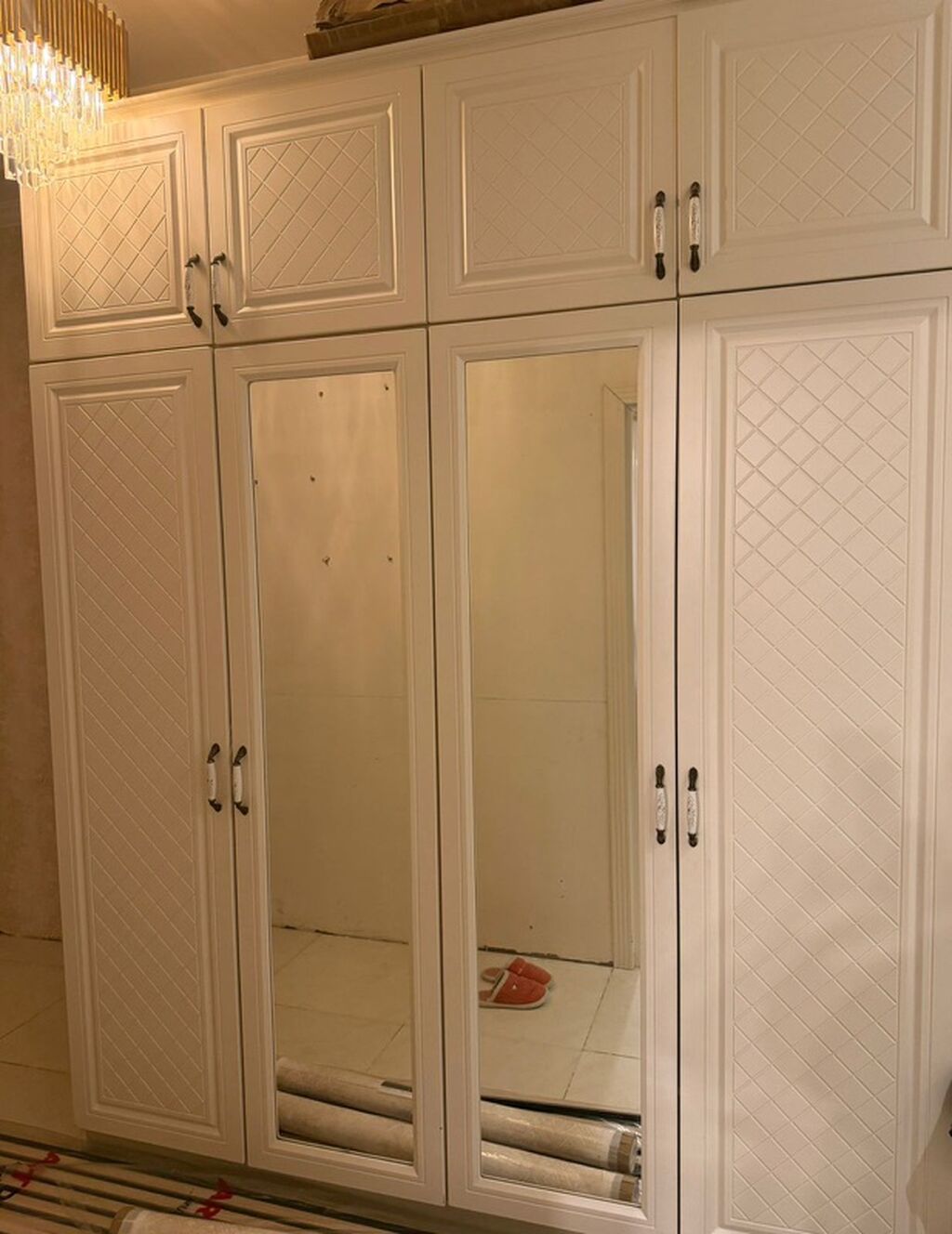 Yeni, 6 qapı, Güzgülü, Ağ, Digər material, Açılan, Düz dolab