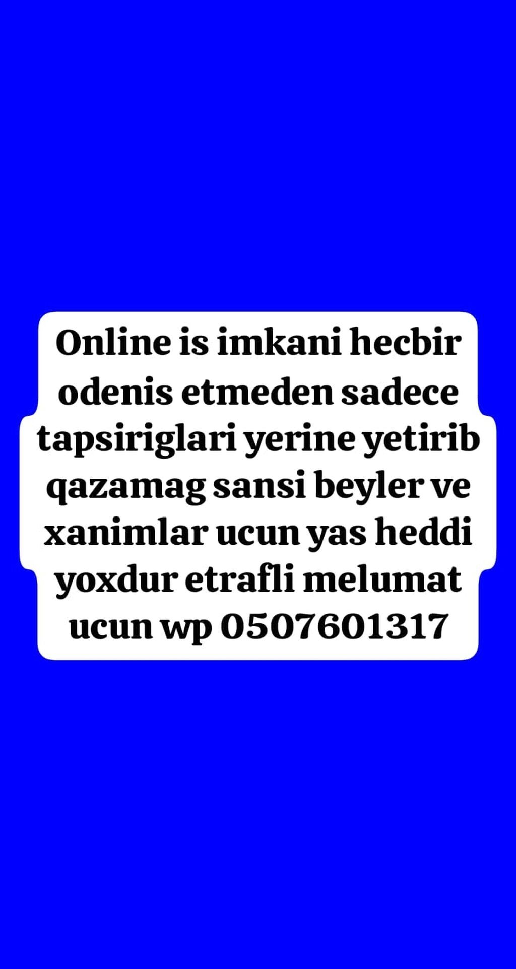Online iş imkanı – əvvəlcədən ödənişsiz. Verilən tapşırıqları yerinə