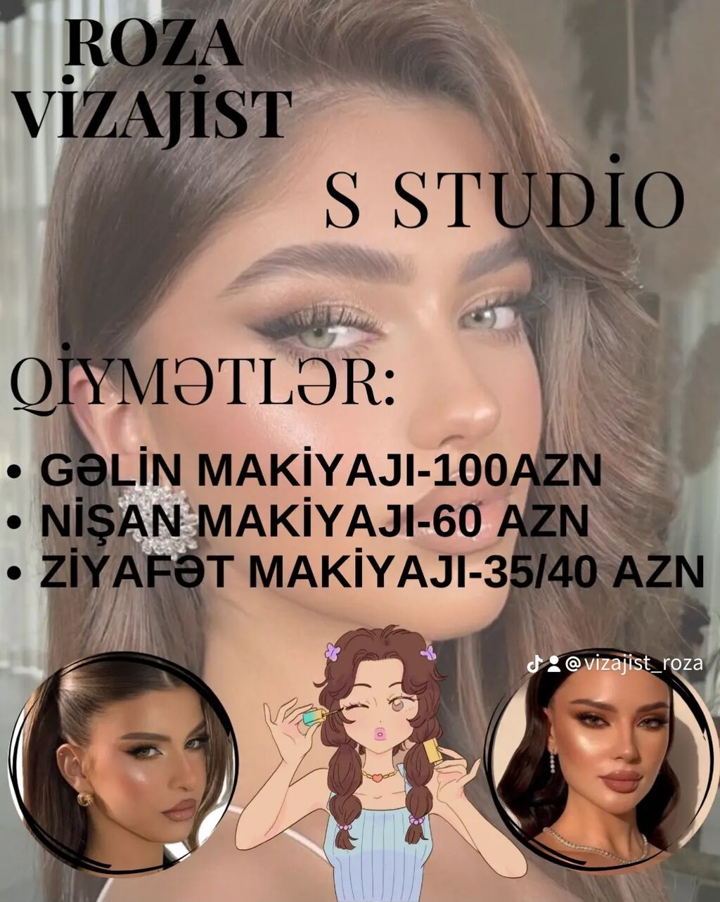 ROZA VİZAJİST – S STUDIO makiyaj xidməti Xidmətlər və qiymətlər