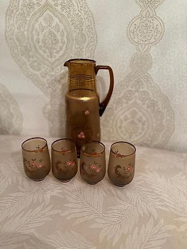 Qızılı naxışlı şüşə sürahi və stəkan dəsti - Dəst: 1 ədəd sürahi + 4 - şəkil 3