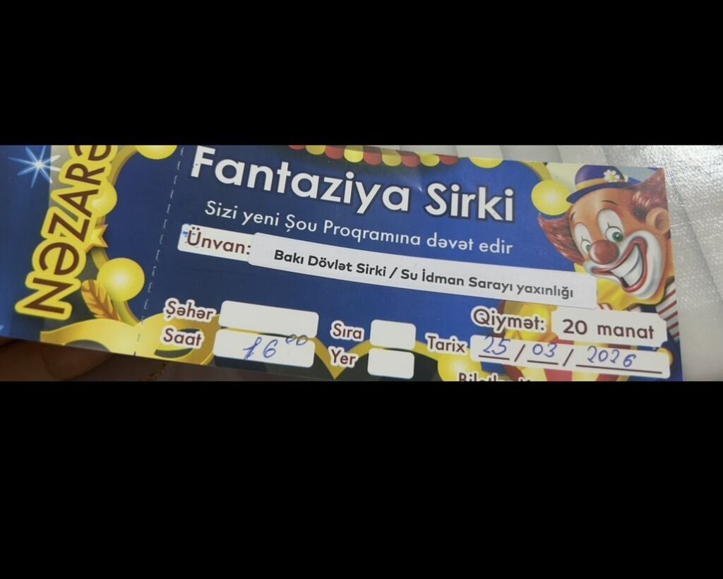 Fantaziya Sirki – şou proqramına giriş bileti - Məkan: Bakı Dövlət