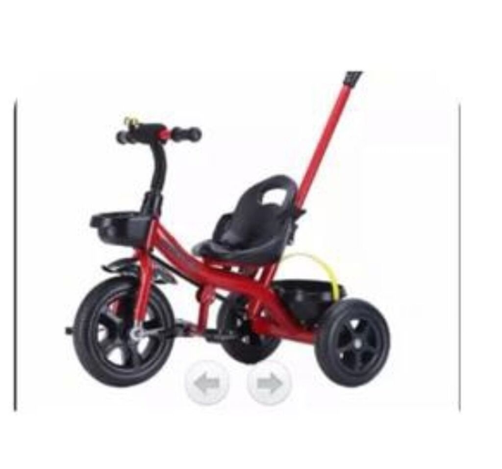 Uşaqlar üçün hazırlanmış bu qırmızı rəngli üçtəkərli velosiped