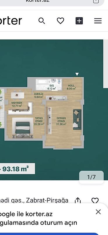 93.18 m² planlı 2 otaqldan 3 otağa duzəlmiş mənzil - Qonaq otağı - şəkil 3