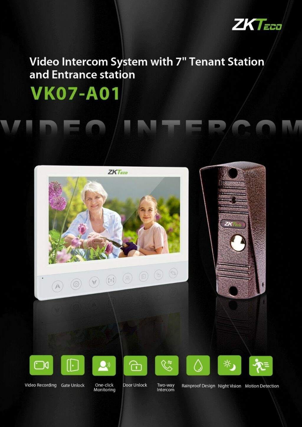 ZKTeco VK07-A01 video domofon sistemi Xüsusiyyətlər: - 7" daxili