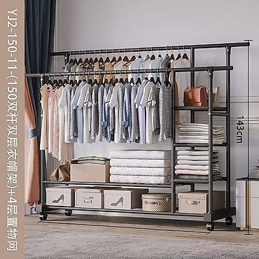 İkiqat asılqanlı, çoxtəbəqəli mobil paltar rəfi - Ölçü: 150 sm en - şəkil 3