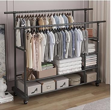 İkiqat asılqanlı, çoxtəbəqəli mobil paltar rəfi - Ölçü: 150 sm en - şəkil 5