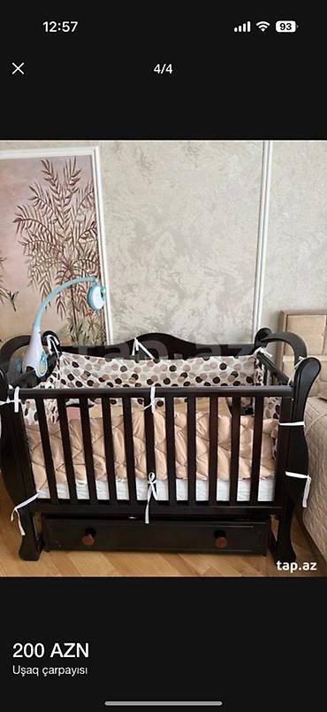 Uşaq çarpayısı – tünd ağac rəngli, klassik dizayn. - Material: ağac - şəkil 5