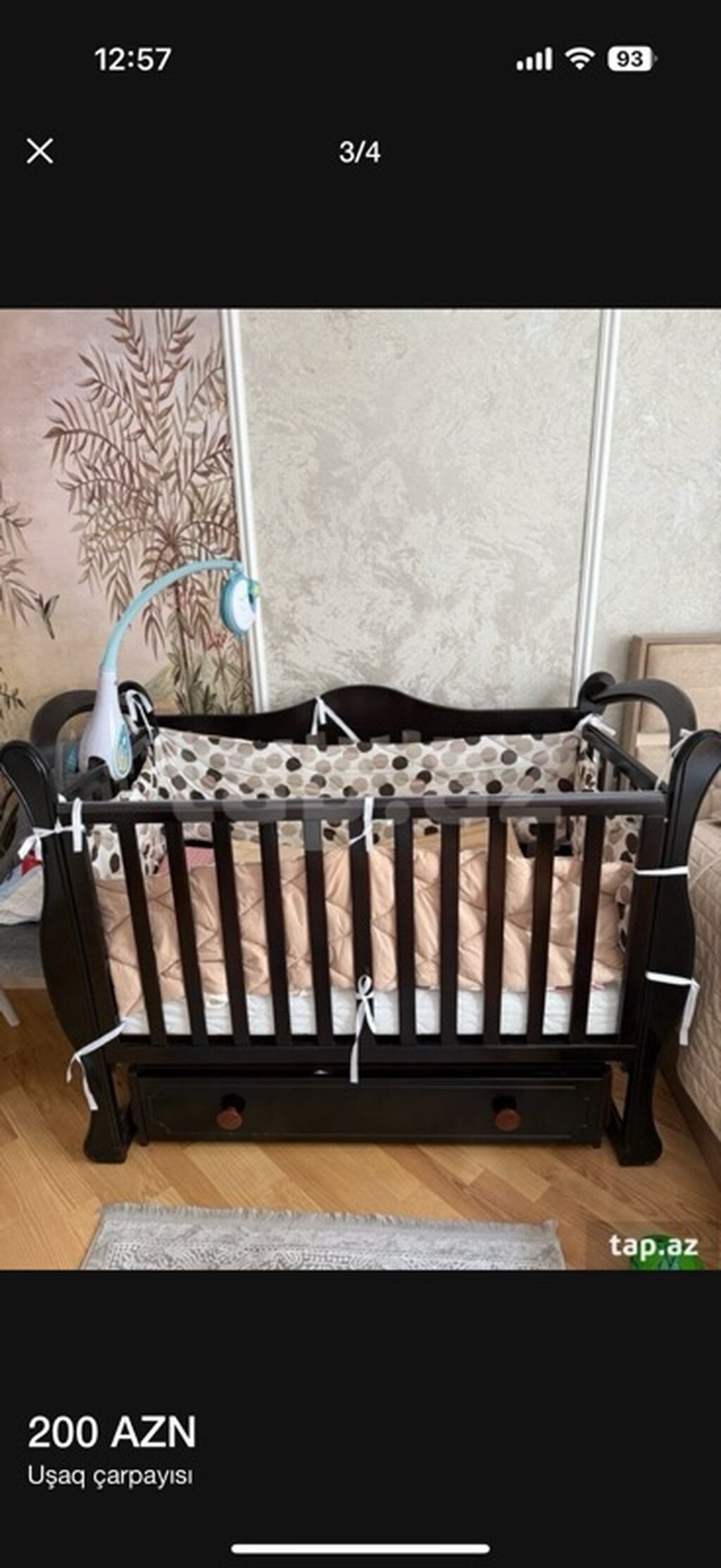 Uşaq çarpayısı – tünd ağac rəngli, klassik dizayn. - Material: ağac