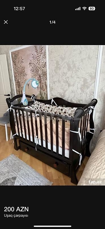 Uşaq çarpayısı – tünd ağac rəngli, klassik dizayn. - Material: ağac - şəkil 4