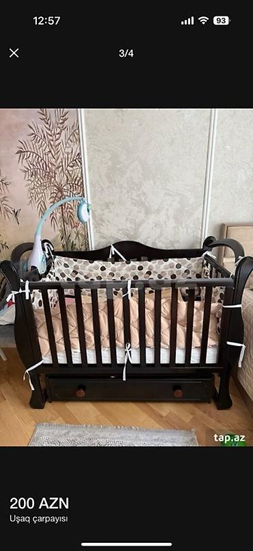 Uşaq çarpayısı – tünd ağac rəngli, klassik dizayn. - Material: ağac - şəkil 2